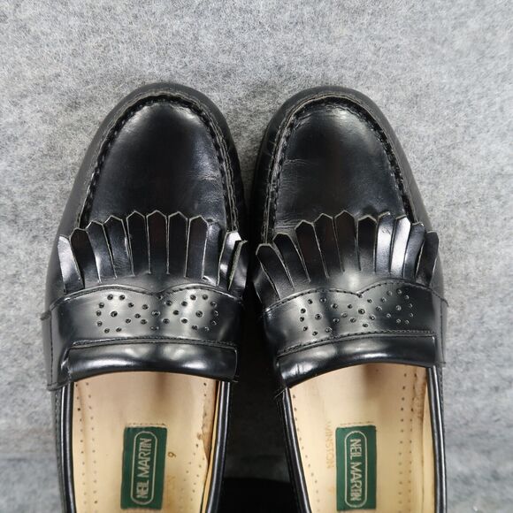 Neil Martin Shoe Men 9 Loafer Fringe Leather Classic Slip On Winston Italy Black - Picture 7 of 16